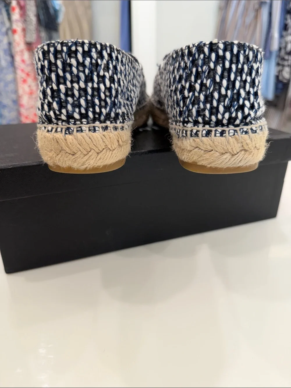 CHANEL Black & White Tweed Espadrille Slip-Ons